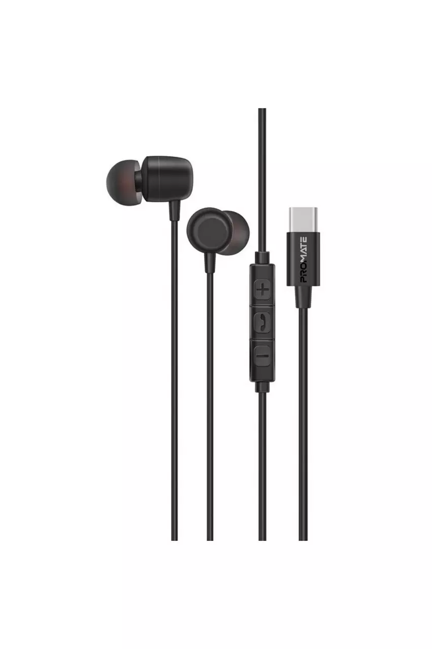 Promate USB-C Handsfree Earphones with HD Audio Black