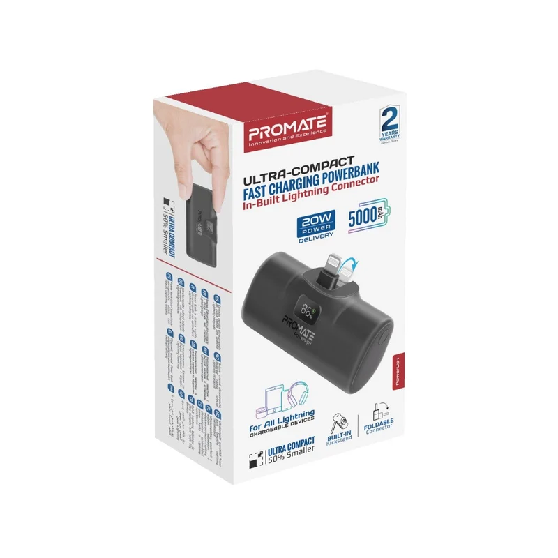 Promate 5000mAh 20W Power Bank with Built-in Lightning Connector Black