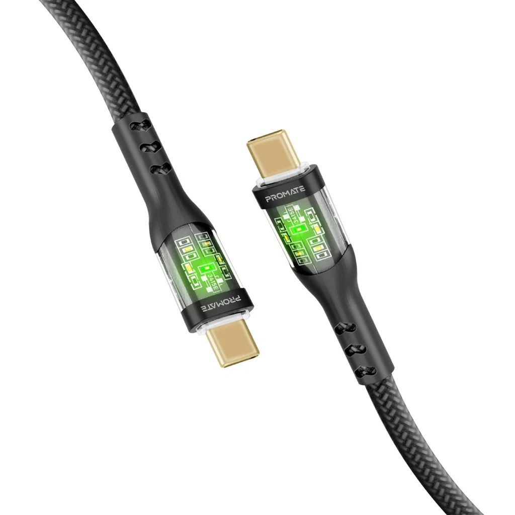 Promate Transparent USB-C to USB-C Cable 60W 2m