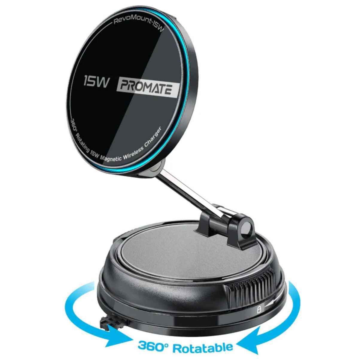 Promate SecureGrip Phone Holder 360° with Wireless Charging