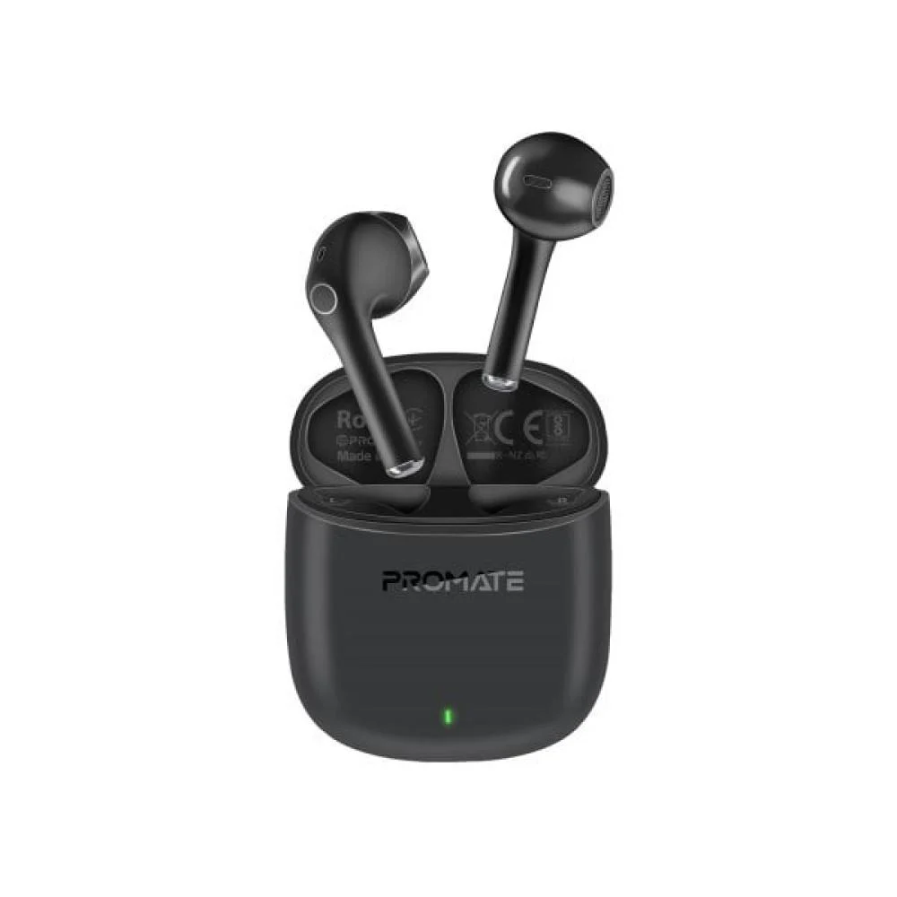 Promate Bluetooth 5.3 Water-Resistant Earbuds with 30-Hour Battery Black