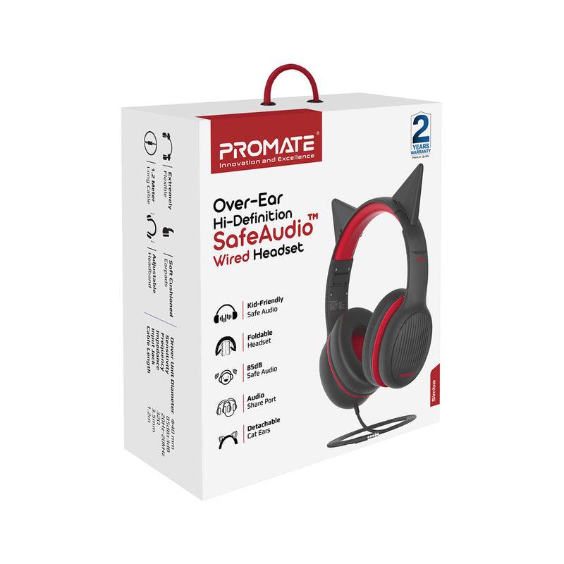 Promate Foldable Wired Kids Headphones with Audio Sharing Port Black