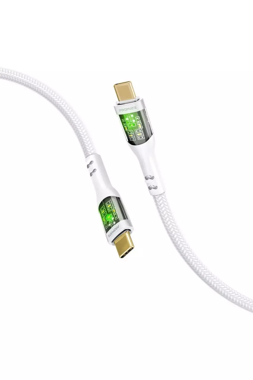 Promate Transparent USB-C to USB-C Cable 60W 1.2m White