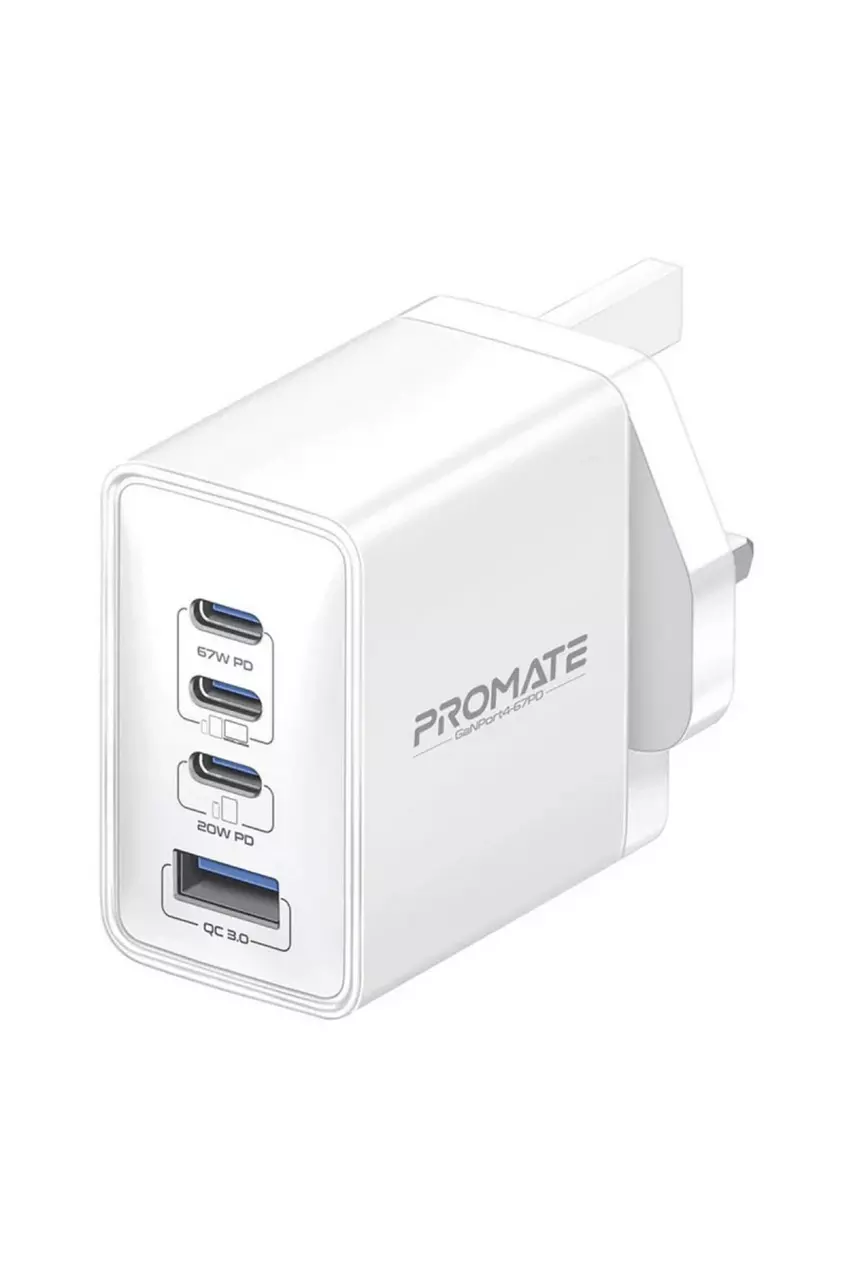 Promate 67W 4-Port Ultra-Fast Wall Charger White