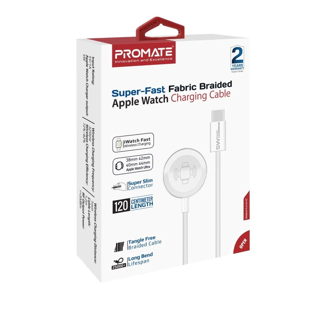 Promate Apple Watch Charging Cable 1.2m White