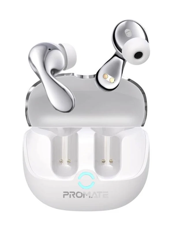 Promate ANC Noise-Cancelling Earbuds with Bluetooth 5.3 and 25-Hour Battery White