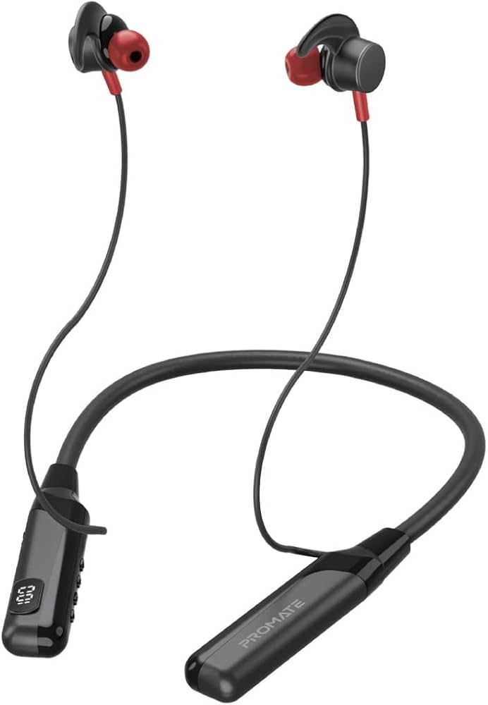 Promate Wireless Neckband Earphones Black:Red